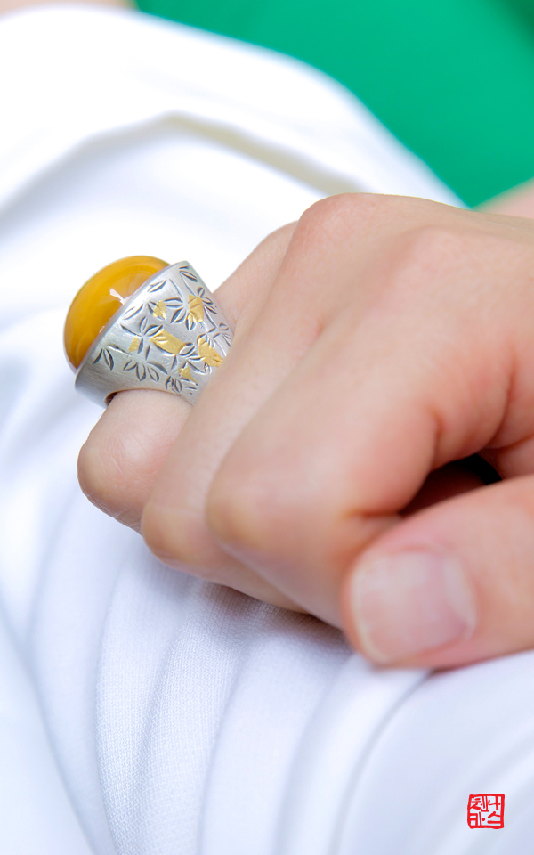 1364706 - [나스첸카 NASCHENKA] 호박 밀화 대나무 _ 호박 반지, 한복반지