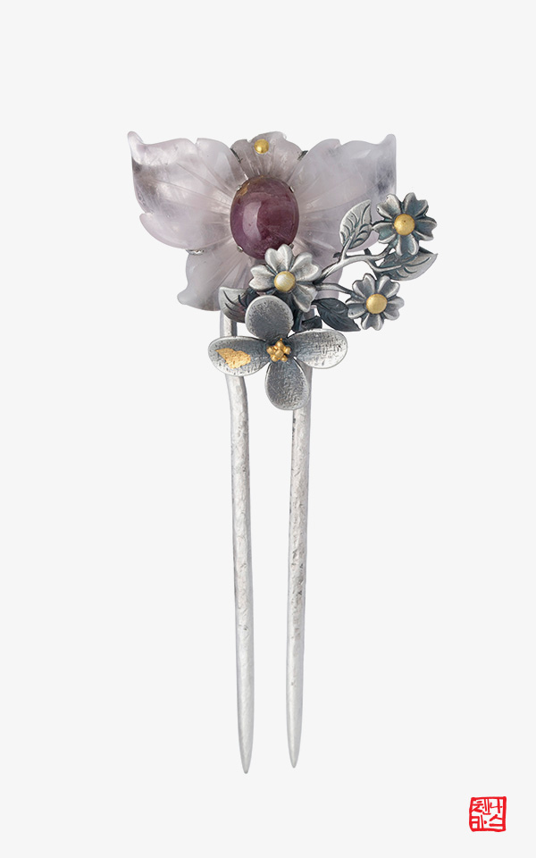 1545519 - [나스첸카 NASCHENKA] 나비가된 꽃 _  장미수정 한복 비녀 뒤꽂이 한복악세사리