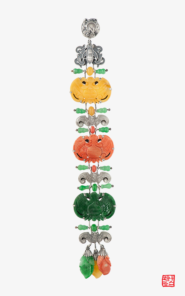 10534 - [나스첸카 NASCHENKA] 포근히 안아드리리 [실버 수공예 삼작 비취 산호 호박 팬던트 : 노리개 겸용]