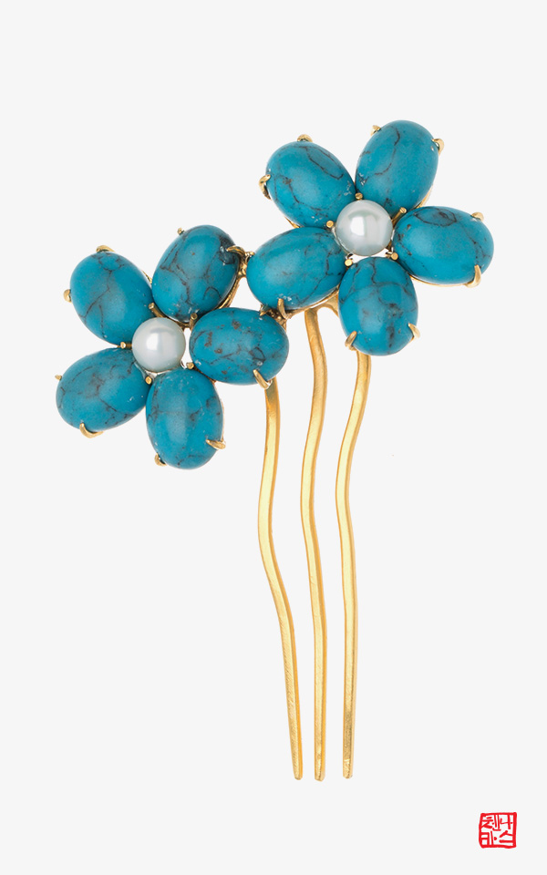 1458154 - [나스첸카 NASCHENKA] 푸른꽃 _ 합성원석  뒤꽂이 결혼 웨딩 옆꽂이  한복 머리장식 쪽진머리비녀