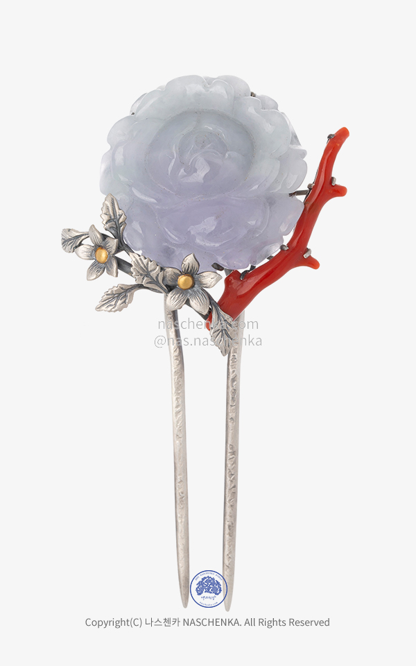 10927195 - [나스첸카 NASCHENKA] 나스첸카 NASCHENKA가 피운 꽃  라벤더 비취 산호 은 뒤꽂이 공예 작품 