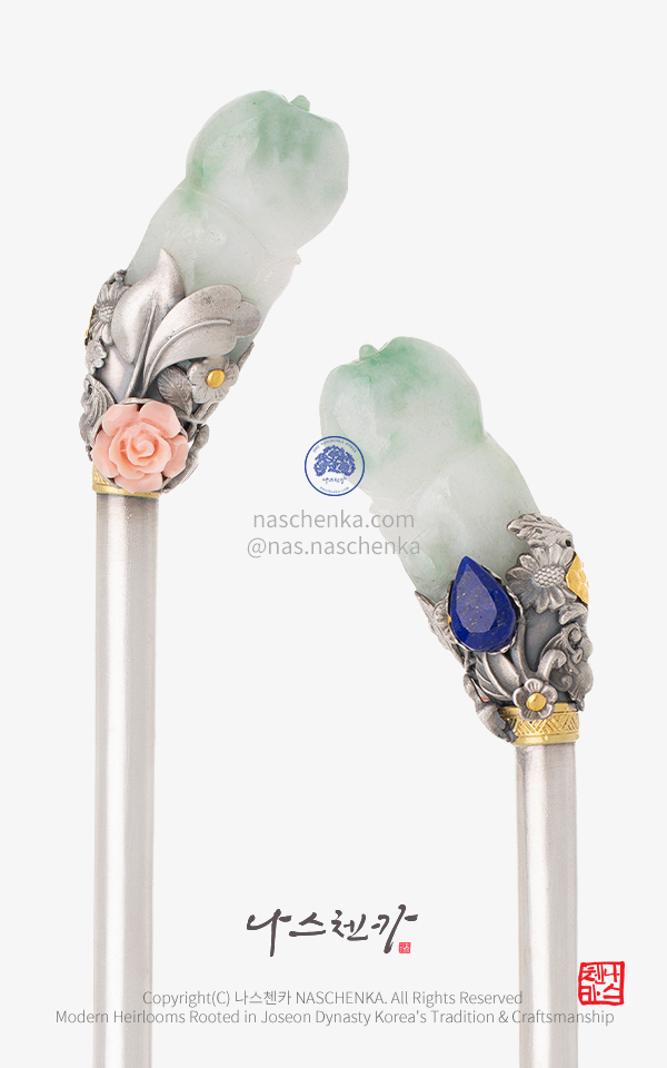 10952617 - Binyeo [나스첸카 NASCHENKA] 청비연가 10_ 비취 청금석 은 비녀 Silver 925 Handcraft