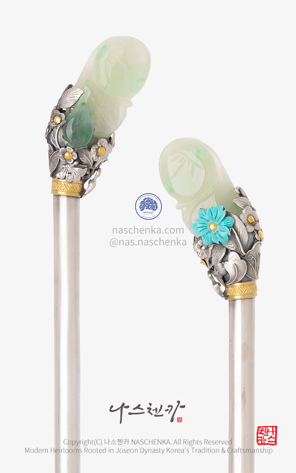 10952780 - 22.7 cm 한복 전통 사극 쪽머리 비녀 [나스첸카 NASCHENKA] 내 비녀는 내가 챙긴다 _ 은비녀 입문용 비취 옥 Binyeo 