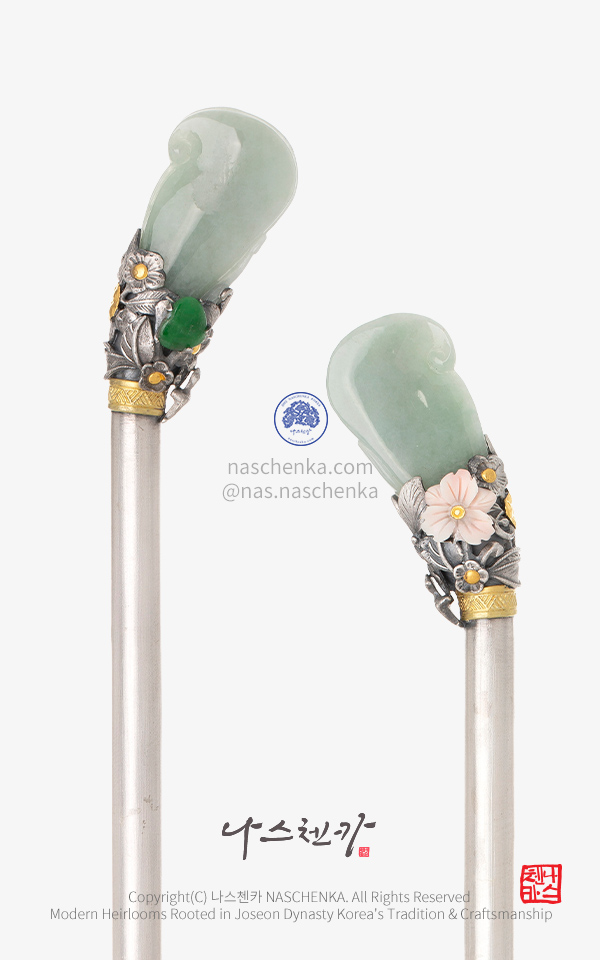 10952782 - 22.8 cm 한복 전통 사극 쪽머리 비녀 [나스첸카 NASCHENKA] 내 비녀는 내가 챙긴다 3 _ 은비녀 입문용 비취 옥 Binyeo 