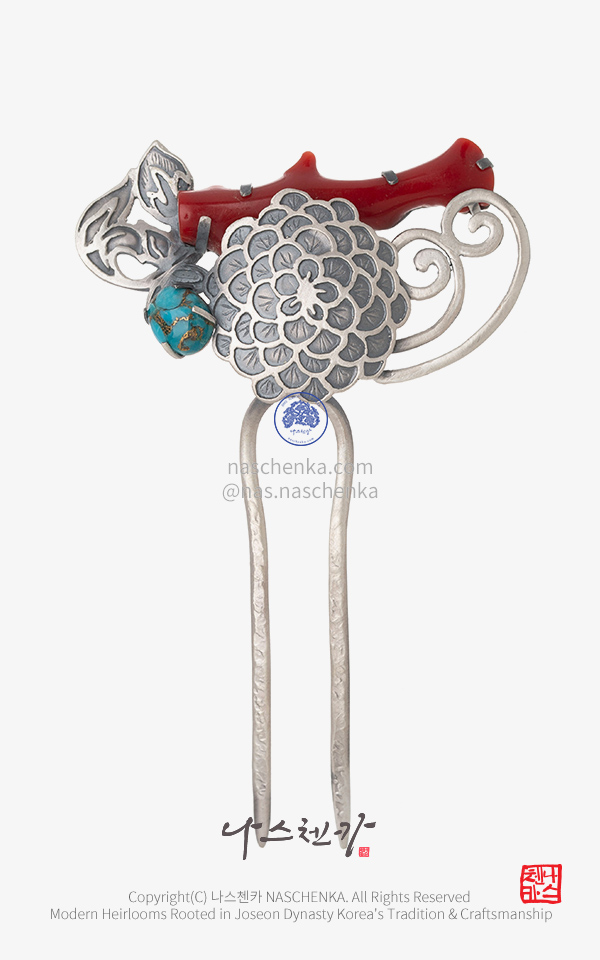 10954581 - [나스첸카 NASCHENKA] Azure Bloom (아쥬르 블룸) _ 은 뒤꽂이 한복 헤어핀 Korean Hair Pin