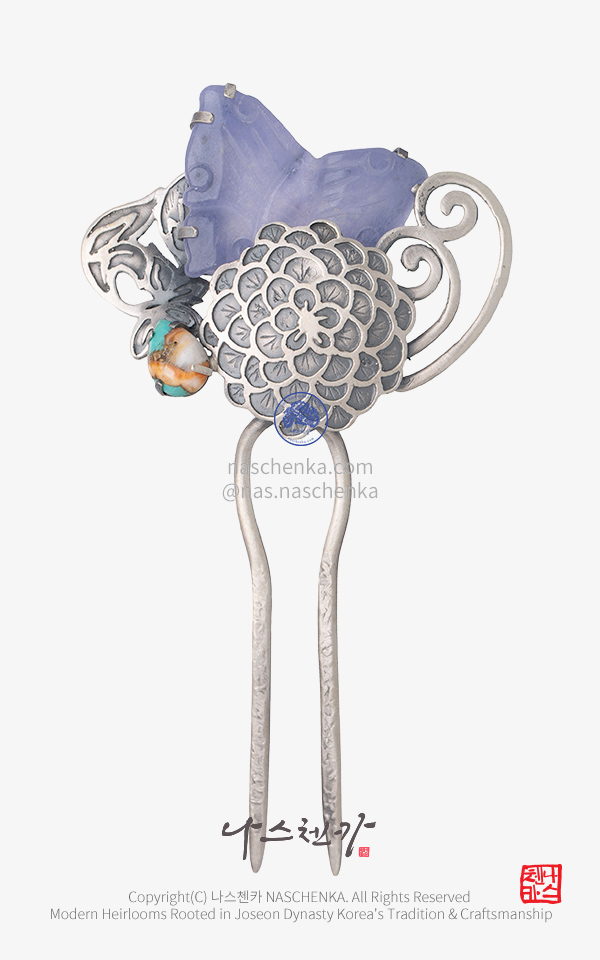 10954582 - [나스첸카 NASCHENKA] Azure Bloom (아쥬르 블룸) _ 은 뒤꽂이 한복 헤어핀 Korean Hair Pin
