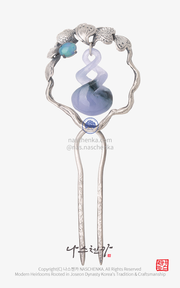 10954545 - [나스첸카 NASCHENKA] Midnight Blossom 미드나잇 블로섬_ 은 뒤꽂이 _ 한복 헤어핀 Korea hair pin 