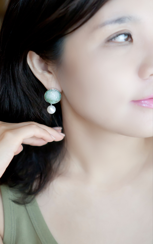 9797 - [NAS] 꿀 비취 [실버 수공예 비취 진주 귀걸이]