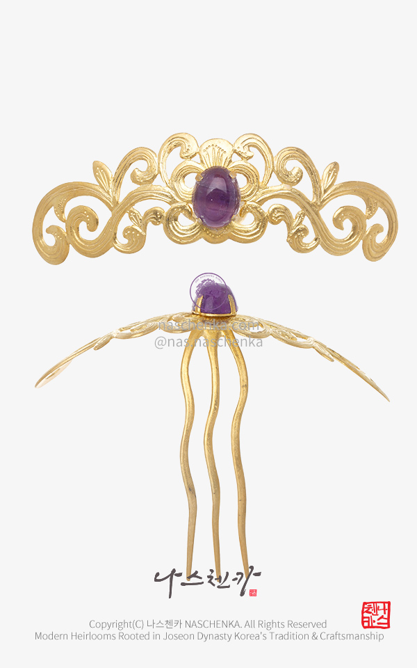 10955639 - [나스첸카 NASCHENKA] 정중앙 자수정 앞머리형 궁티아라 _ 나스첸카 NASCHENKA 전통 뒤꽂이 화관