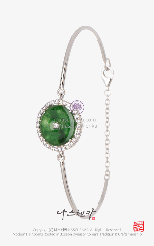 10955504 - [나스첸카 NASCHENKA] 세련된 비취 코인 은팔찌