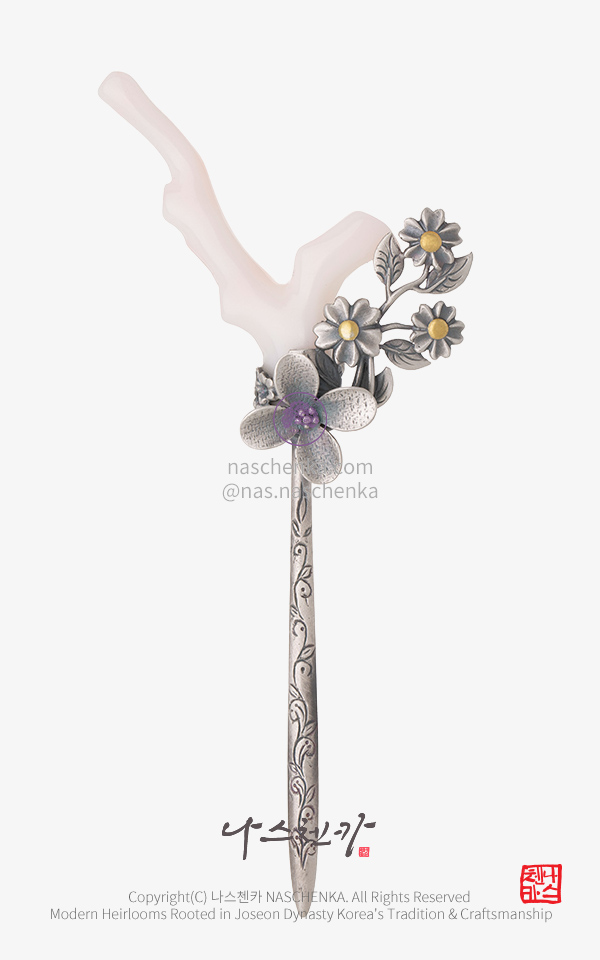 10956364 - [나스첸카 NASCHENKA 뒤꽂이] 꽃중의 꽃 5 _ coral 산호 뒤꽂이 Silver925 Dwikkoji _한복 머리꽂이