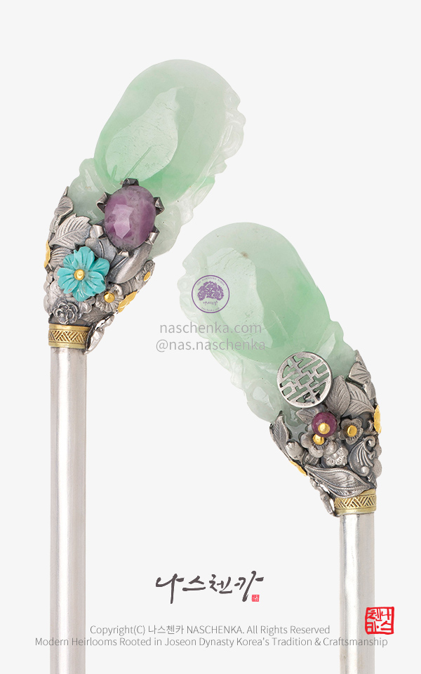 10956572 - [나스첸카 NASCHENKA] 권력의 중심 4. 조선 비취 은비녀 — 고급 천연석 나스첸카 NASCHENKA 은세공 전통공예 비취 비녀