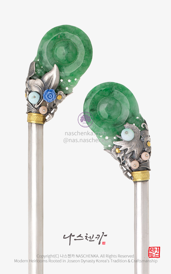 10956648 - [나스첸카 NASCHENKA] 권력의 중심 7. 조선 비취 은비녀 — 고급 천연석 나스첸카 NASCHENKA 은세공 전통공예 비취 비녀