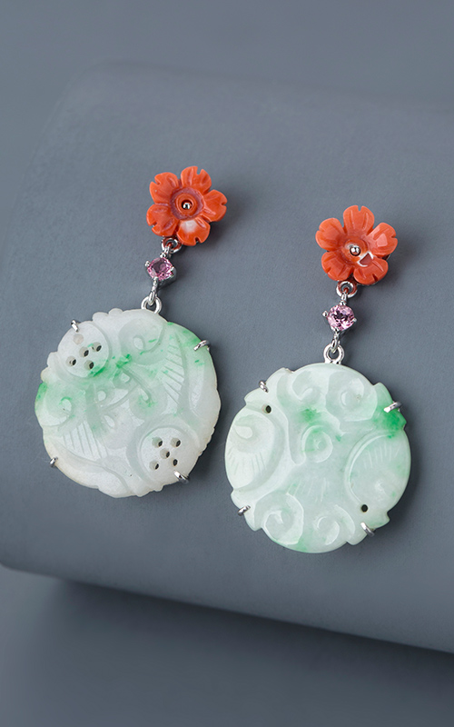 1240802 - [나스첸카 NASCHENKA] 러블리 원형 단장 _ 비취 귀걸이 산호 귀걸이