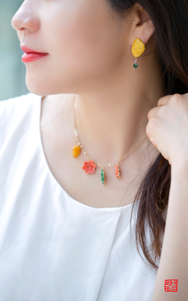 1415631 - [나스첸카 NASCHENKA] 아모르  _ 비취 귀걸이 호박 귀걸이