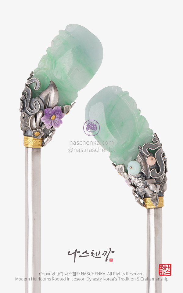 10956686 - [나스첸카 NASCHENKA] 권력의 중심 9. 조선 비취 은비녀 — 고급 천연석 나스첸카 NASCHENKA 은세공 전통공예 비취 비녀
