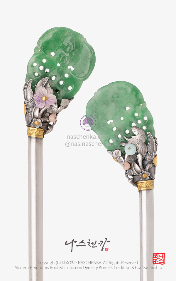 10956687 - [나스첸카 NASCHENKA] 권력의 중심 10. 조선 비취 은비녀 — 고급 천연석 나스첸카 NASCHENKA 은세공 전통공예 비취 비녀