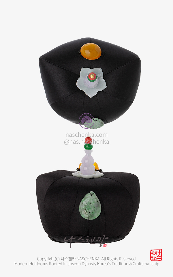 10957067 - 한복 머리장식 [나스첸카 NASCHENKA] 천연 비취와 호박으로 장식된 암팡진 작은 족두리 