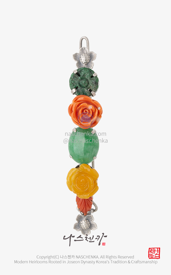 10957085 - 한복 머리장식 [나스첸카 NASCHENKA[ 전통의 한끗  NASCHENKA 비취 산호 원석 머리핀 헤어핀  