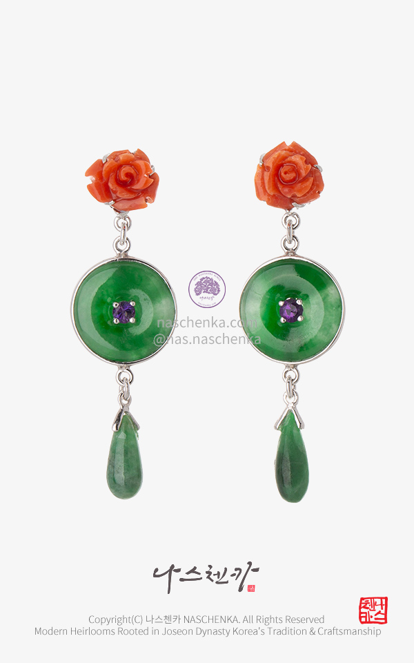 10957066 - [나스첸카 NASCHENKA] 유색원석 한복 귀걸이 _ 비취 산호 댕글 귀걸이 
