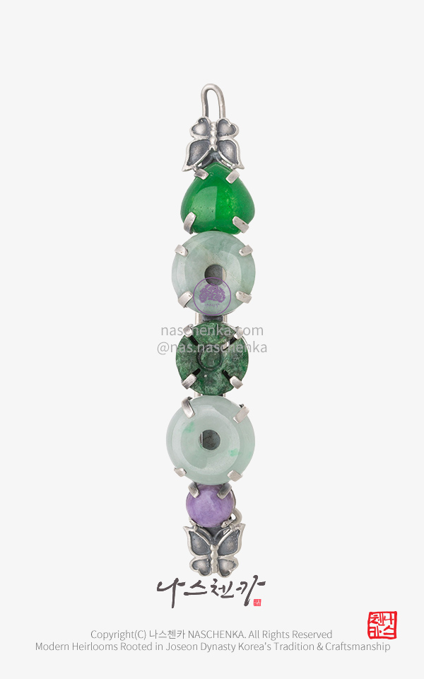 10957086 - [나스첸카 NASCHENKA] 존재감 축하합니다 _ 유색원석 비취 머리핀 은 Silver 925 