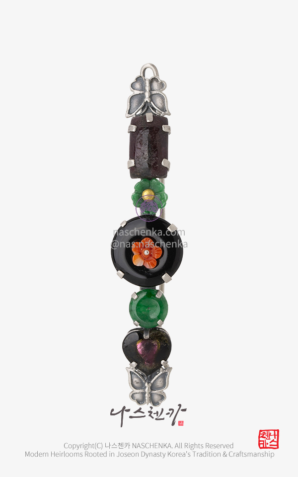 10957090 - [나스첸카 NASCHENKA] 베리 스페셜 데이 _ 오닉스 산호 비취 머리핀 헤어핀