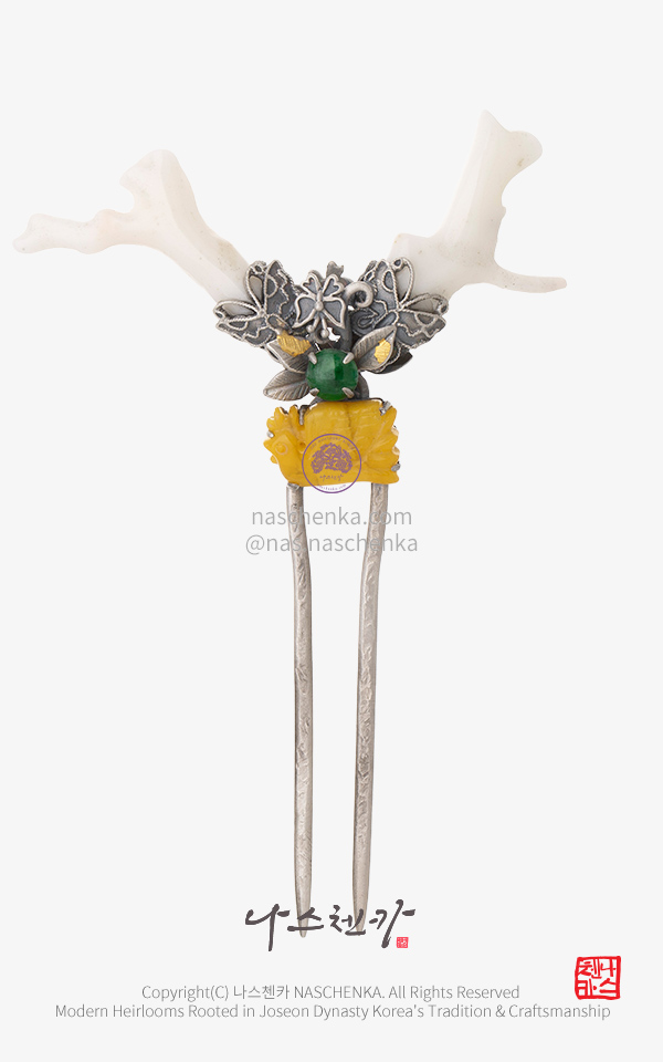 10957068 - 한복 머리장식 [나스첸카 NASCHENKA] 영화 출연 제의 _ 천연 산호 호박 뒤꽂이 한복 머리 꽂이 