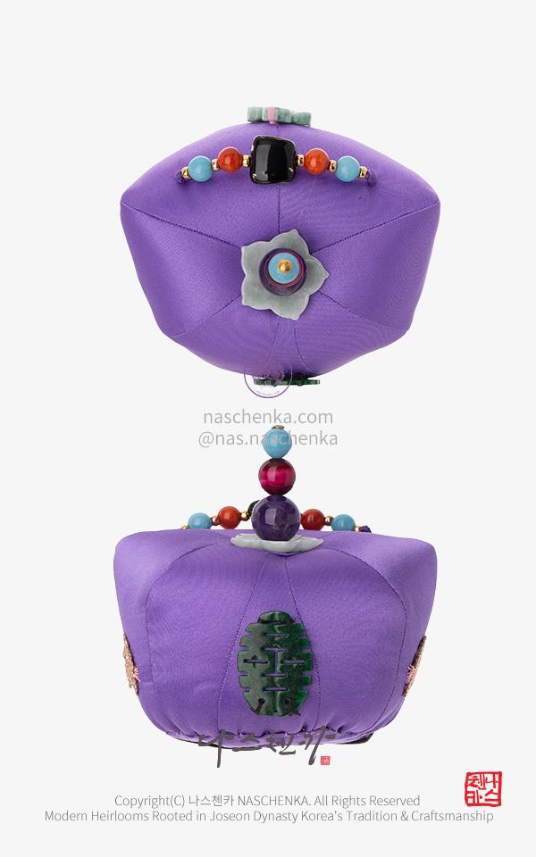 10957231 - [나스첸카 NASCHENKA] 쌍희자 비취 은장 보라 작은 족두리 