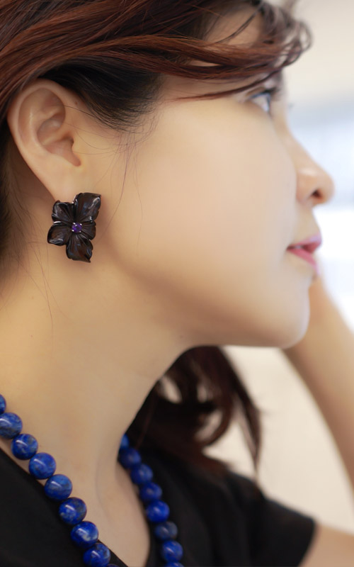 9886 - [나스첸카 NASCHENKA] 부드러운 레이첼 Duet [실버 수공예 연수정 자수정 귀걸이]