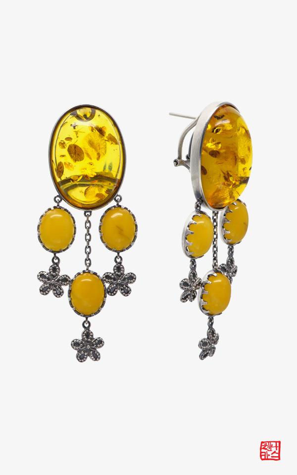 1476504 - [나스첸카 NASCHENKA] sunkist wave [실버 수공예 호박 귀걸이]
