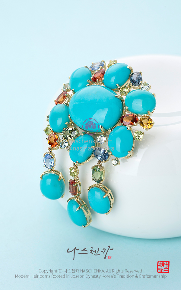 1274748 - [나스첸카 NASCHENKA] 꽃보다 더 아름다운 _ 18K 터키석 브로치