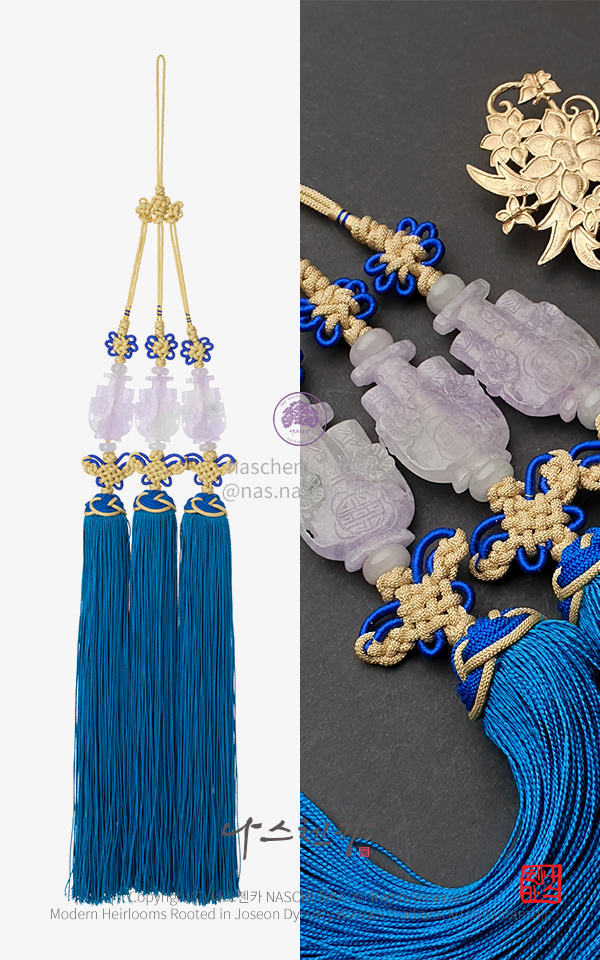 10958147 - 전통 노리개 [나스첸카 NASCHENKA] 라벤더 비취 청 투호 삼작 노리개