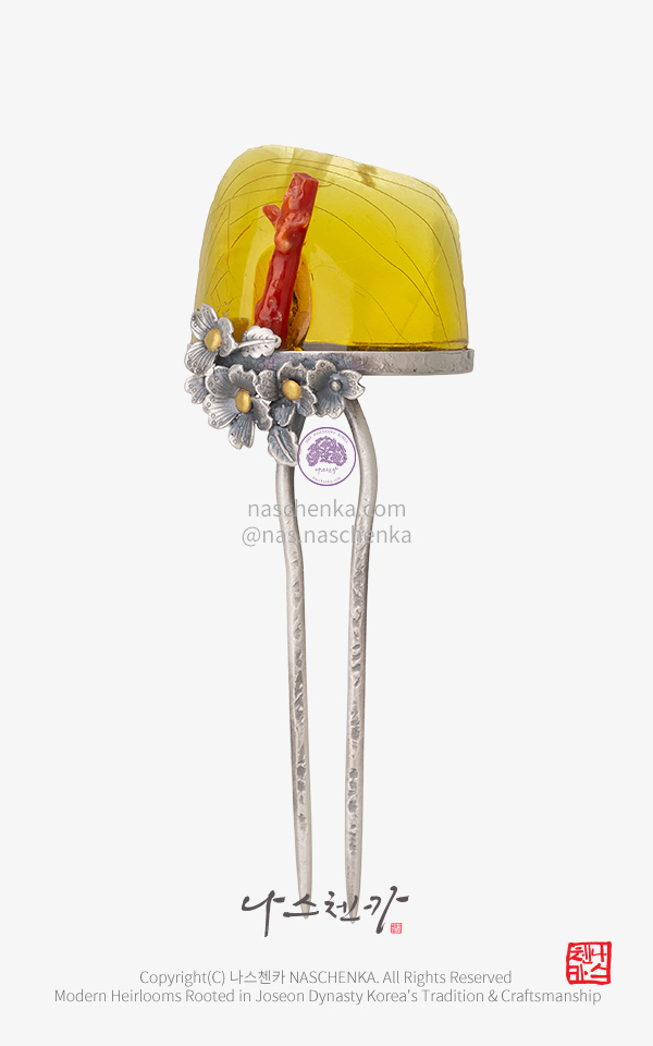 10958433 - 다소곳한 실물깡패 뒤꽂이 은 호박 산호 뒤꽂이