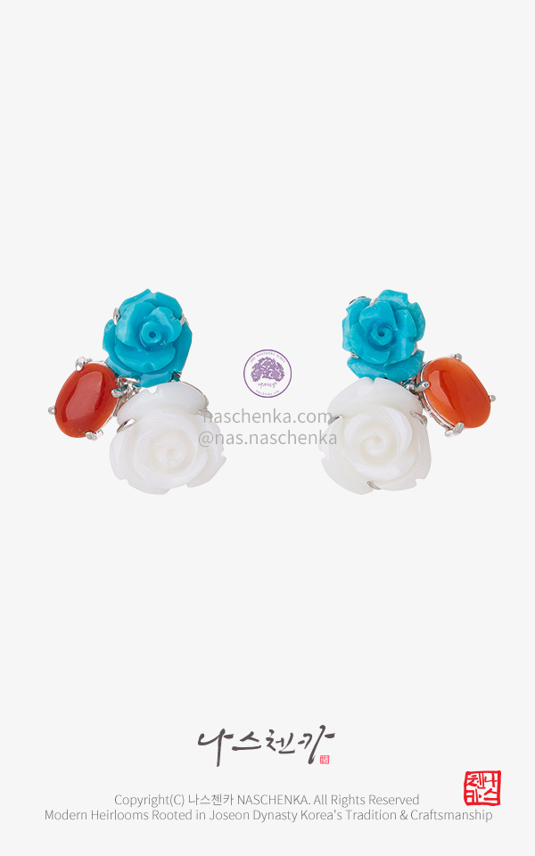 10958447 - 산호 터키석 천연 원석 귀걸이는 나스첸카 NASCHENKA 