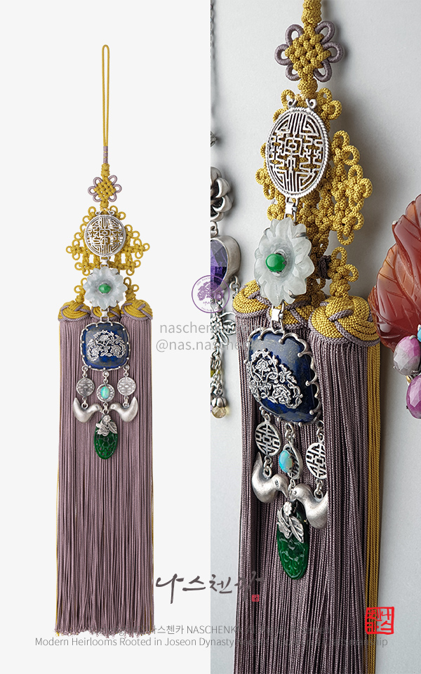 10958918 - 나스첸카 NASCHENKA 본견 실크 명주 원앙 노리개 청금석 터키석 은