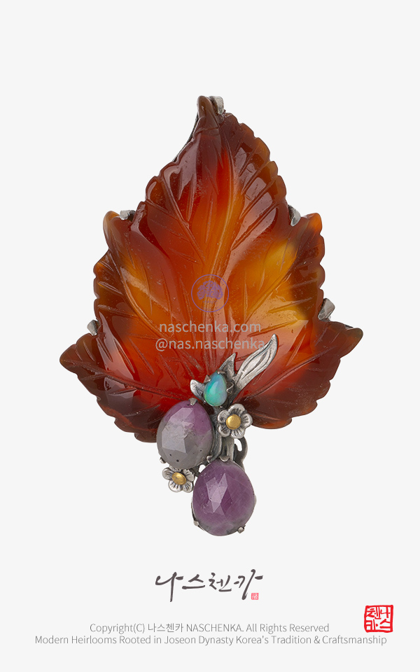 10958920 - 나스첸카 NASCHENKA 나뭇잎 그윽 아게이트 루비조이사이트 오팔 브로치