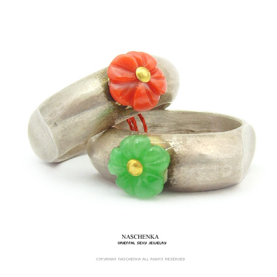 5357 - [나스첸카 NASCHENKA] 우리전통 가락지 8 [실버 수공예 비취 산호 쌍가락지]