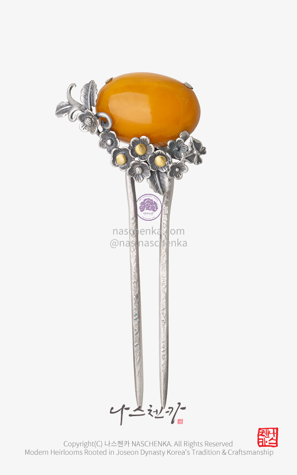 10958570 - NASCHENKA 솔로 아티스트 천연 호박 은 뒤꽂이 