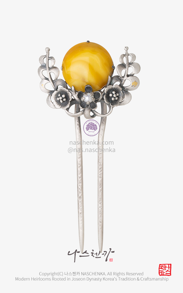 10958571 - NASCHENKA 솔로 아티스트 천연 호박 은 뒤꽂이 2