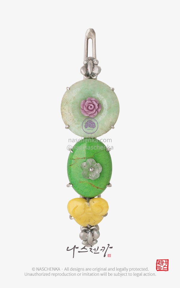 10959578 - [나스첸카 NASCHENKA] 꽃밭 원석 머리핀 2 _ 전통 은 금속공예 하이엔드 머리핀 