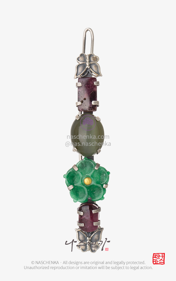 10959579 - [나스첸카 NASCHENKA] 꽃밭 원석 머리핀 3 _ 전통 은 금속공예 하이엔드 머리핀 
