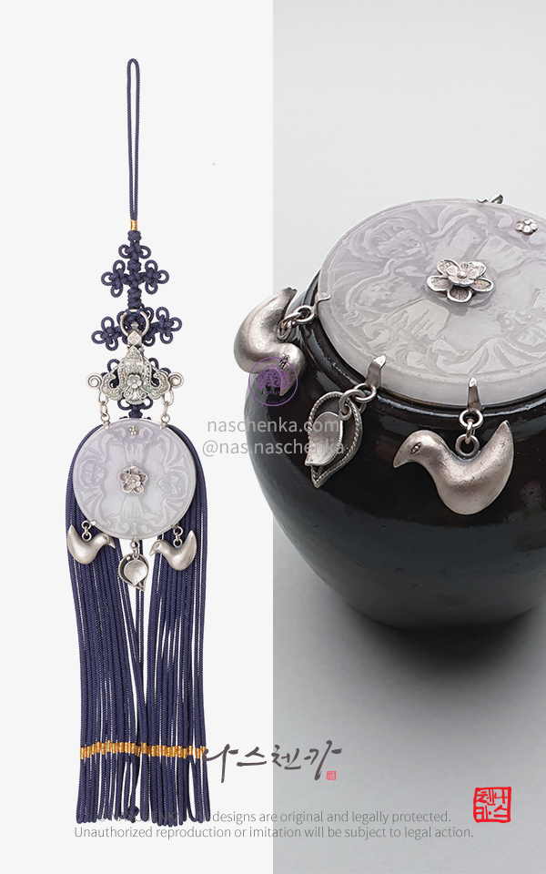 10959637 - NASCHENKA 은제 원앙 라벤더 비취 노리개 Lavender Jade Mandarin Duck Norigae — Sterling Silver