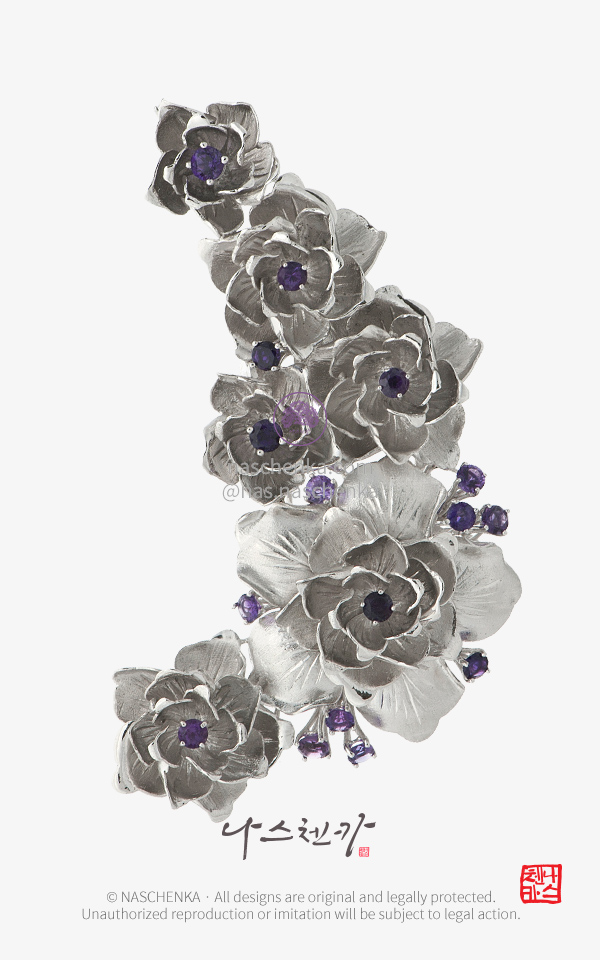 815664 - [나스첸카 NASCHENKA][동영상] NASCHENKA 로즈 _ amethyst  자수정 은 브로치