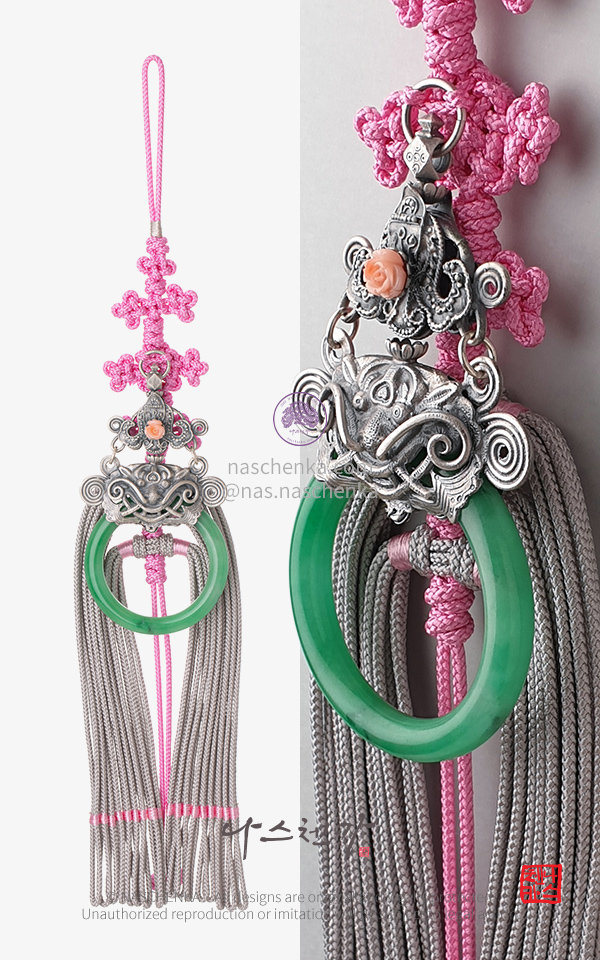 10961683 - [나스첸카 NASCHENKA] 한국 전통 보야지 노리개 3 NASCHENKA VOYAGER Seoul Norigae Silk and Jade and Coral Silver 925
