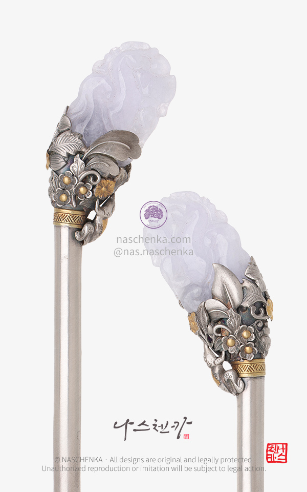 10962320 - [나스첸카 NASCHENKA] 보랏빛 한 점 — No. 10962320 A TOUCH OF LAVENDER — Lavender Jade Silver Binyeo 라벤더 비취 비녀